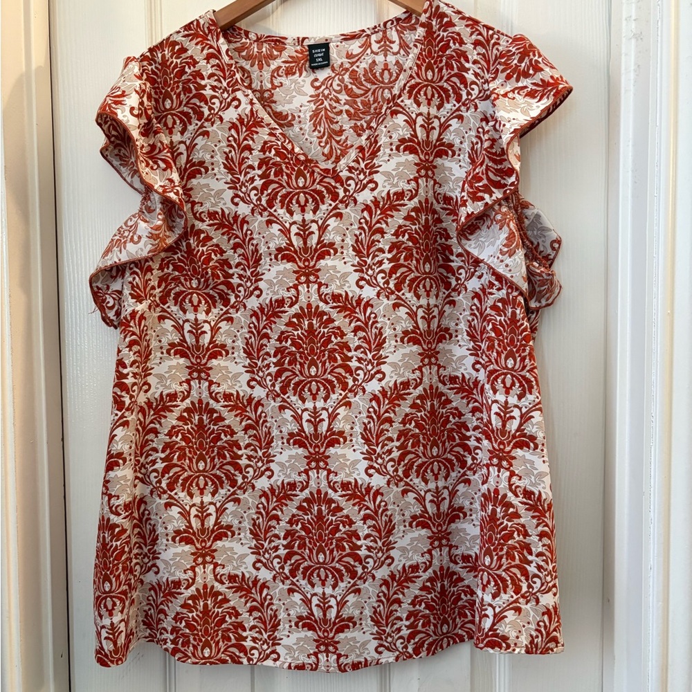 SHEIN Red and White Floral Blouse